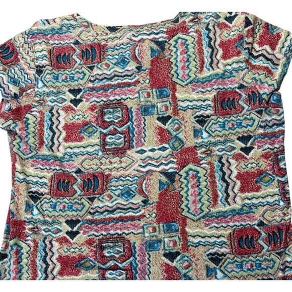 Chicos Multicolor Geometric Print Cotton Top Size XL Short Sleeve Crew Neck - Picture 6 of 6